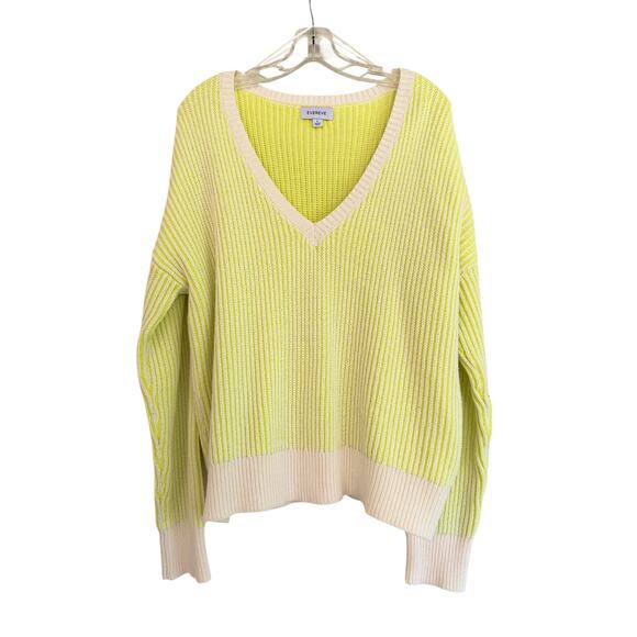 Evereve Riana Striped Yellow And White V Neck Knit Long Sleeve Sweater - Picture 2 of 6